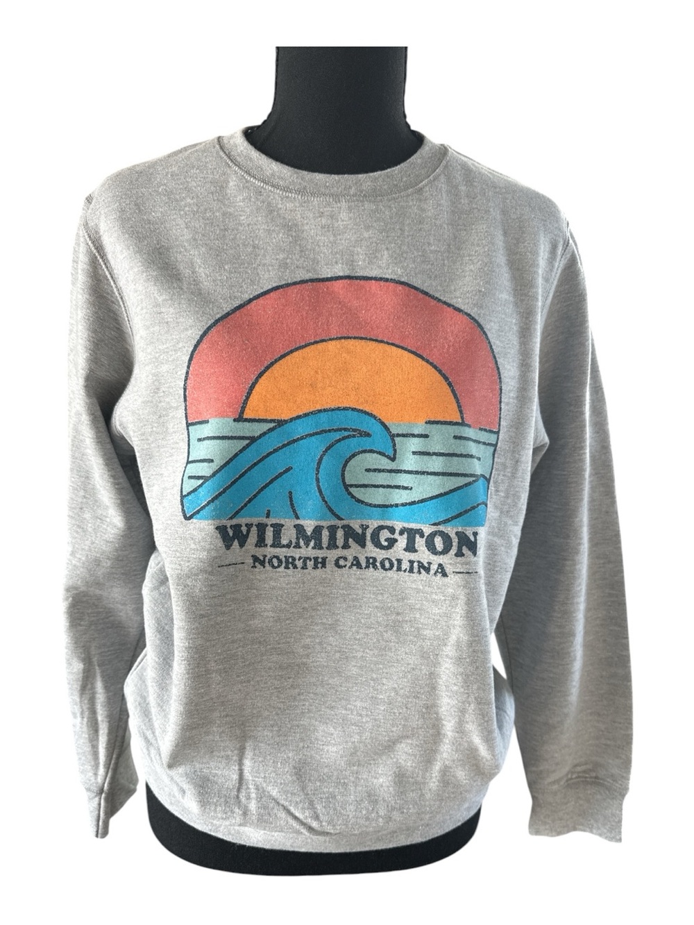 Wilmington North Carolina Grey Crewneck Sweatshirt - Sunset Wave Garb Youth Size